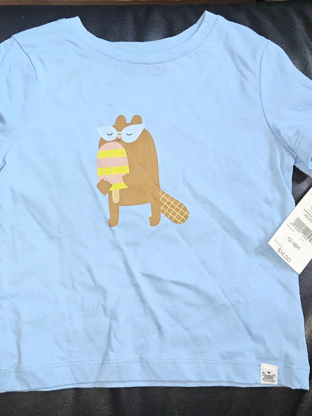 18M Light Blue Tee with Beaver Ice Cream Graphic